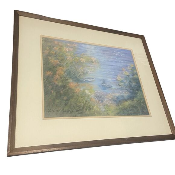 1986 Watercolor Painting Ducks in Pond Framed Art Landscape Nature Scene Signed - Picture 1 of 8